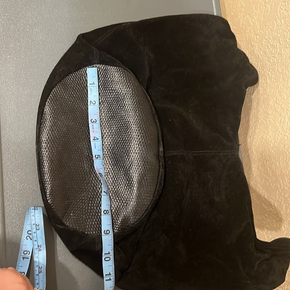 Black Suede & Leather Hobo Shoulder Bag Slouchy Boho Oversized Tote - Picture 12 of 12